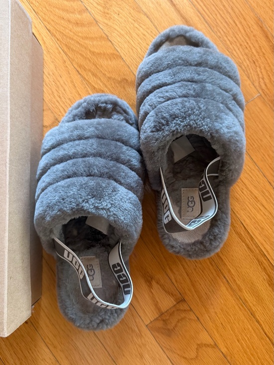 UGG Shoes - UGG 8 - Grey Cozy Fluffy Slide with Branded Heel Strap